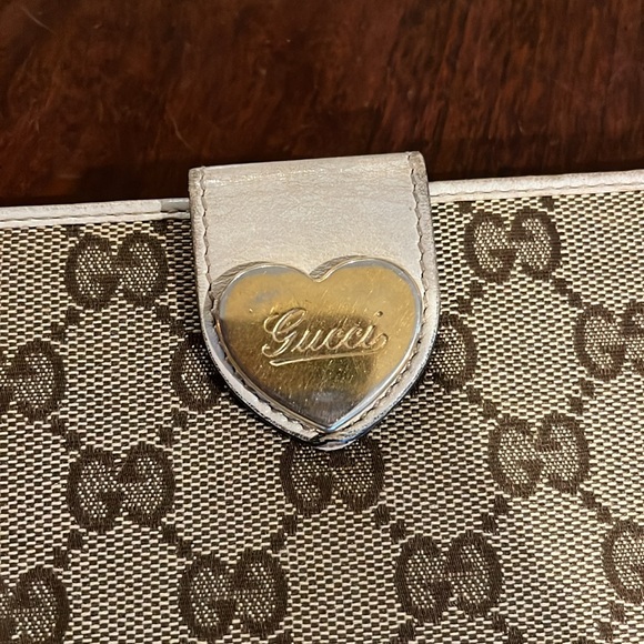 Gucci Brown cream Tan Women's Wallet Gold heart closure leather - Picture 2 of 8
